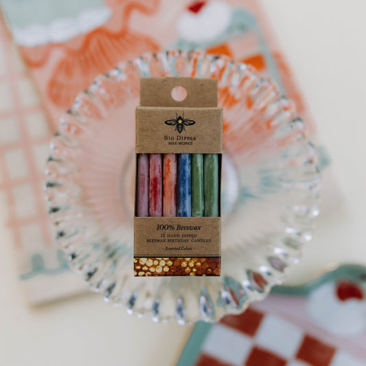 Colourful Beeswax Birthday Candles—Set of 12 Candles