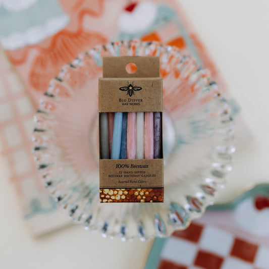 Pastel Coloured Beeswax Birthday Candles—Set of 12 Candles