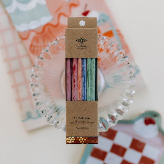 6" Colourful Hand-Dipped Birthday Candles 100% Pure Beeswax