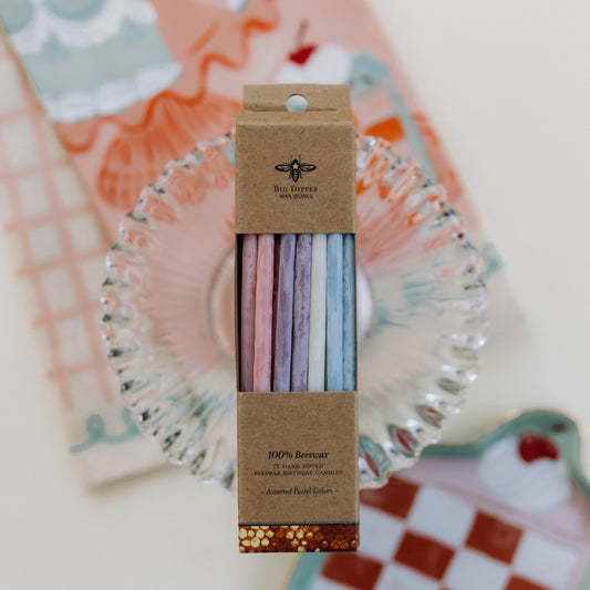 6" Pastel Coloured 100% Pure Beeswax Hand-Dipped Birthday Candles
