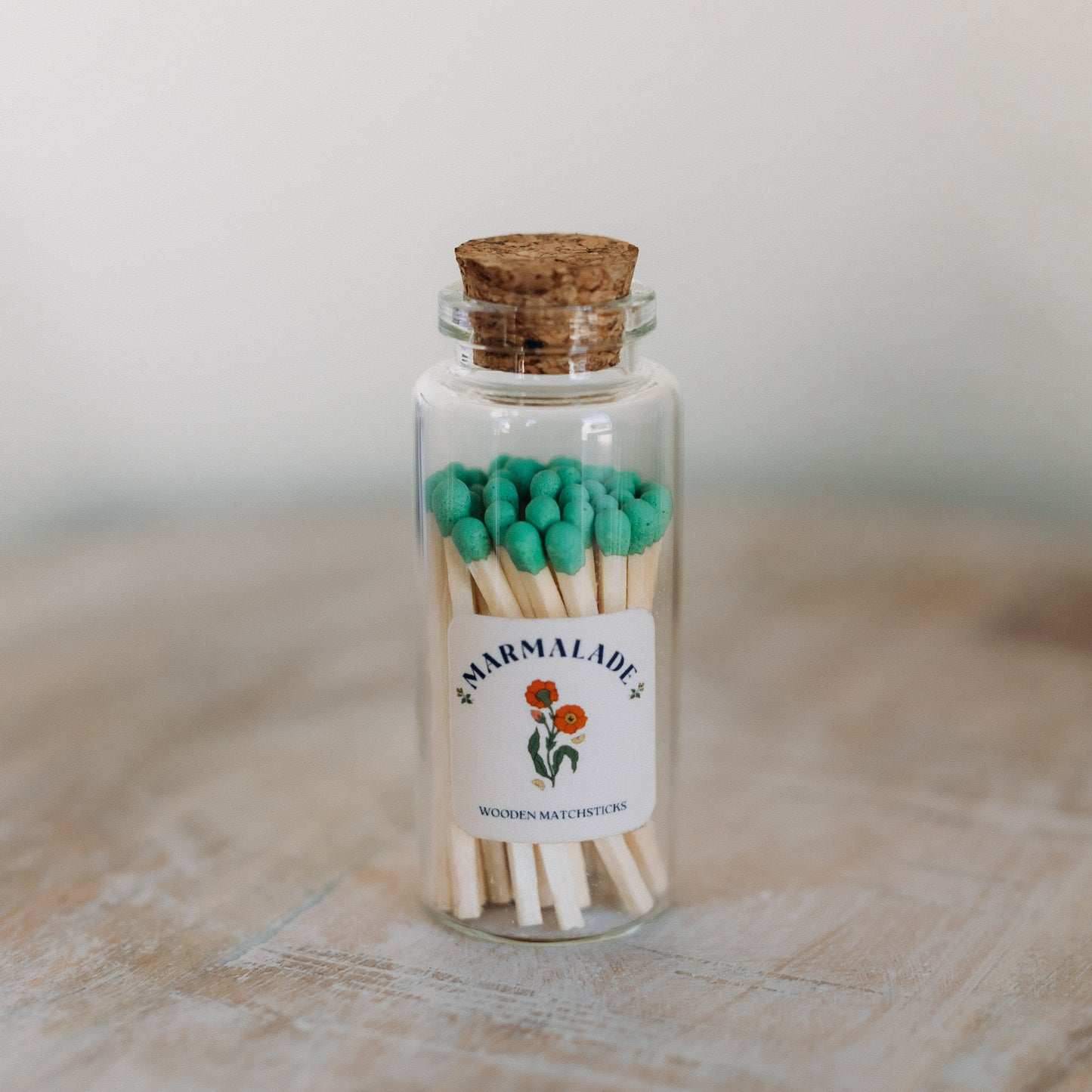Bright Green Matches in Medium Corked Vial