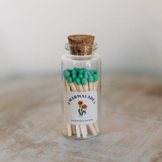 Bright Green Matches in Medium Corked Vial