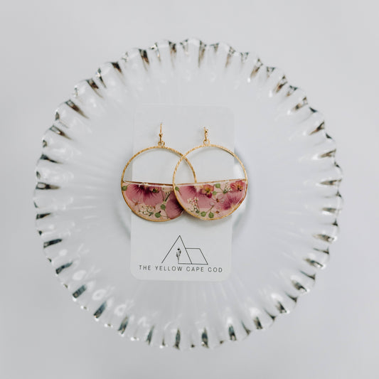 Large Pink Wildflower Hoop Earrings