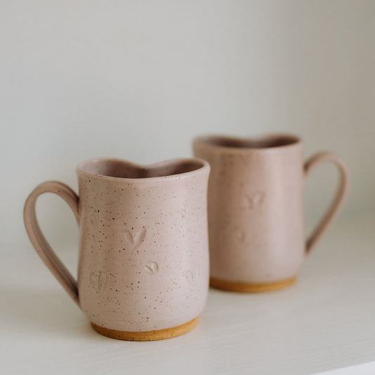 Pink Stoneware Heart Shaped Mugs from Linko Pottery