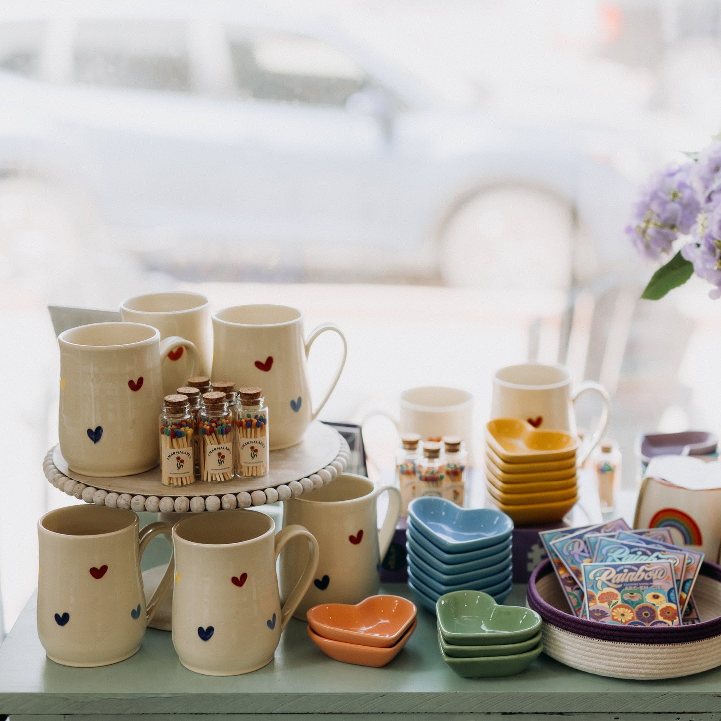 Carved Rainbow Heart Mugs from Linko Pottery