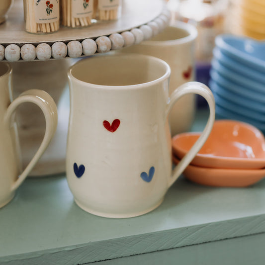 Carved Rainbow Heart Mugs from Linko Pottery
