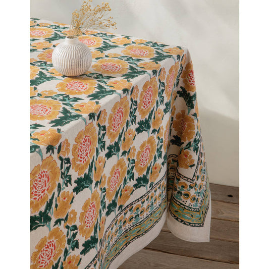 Goldenrise Block Print Tablecloth 60 x 84 inch