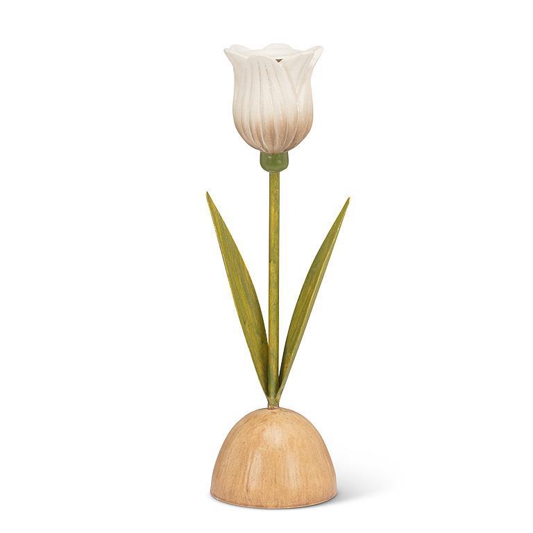 White Tulip Taper Candle Holder