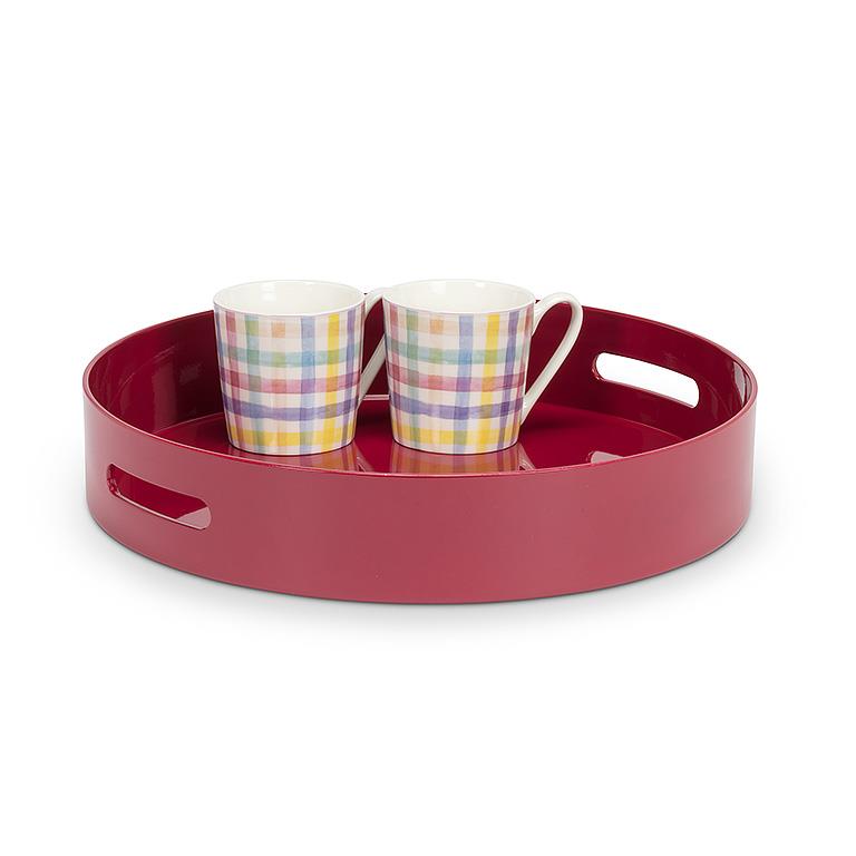 Glossy Round Tray in Burgandy