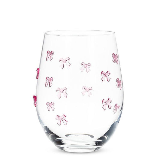 Pink Bow Stemless Wine Glass