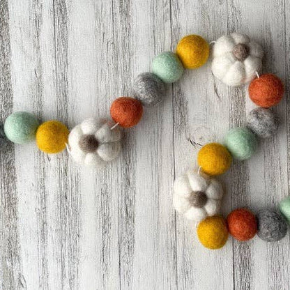 Boho White Pumpkin Felt Garland—5 feet