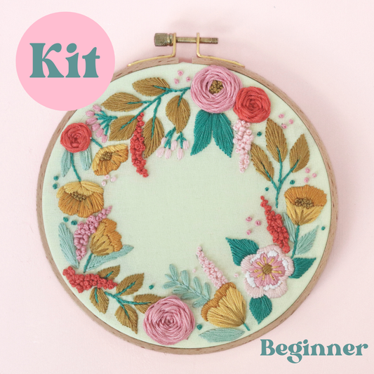 6" Beginner Hand Embroidery Kit - Floral Poppies and Petals