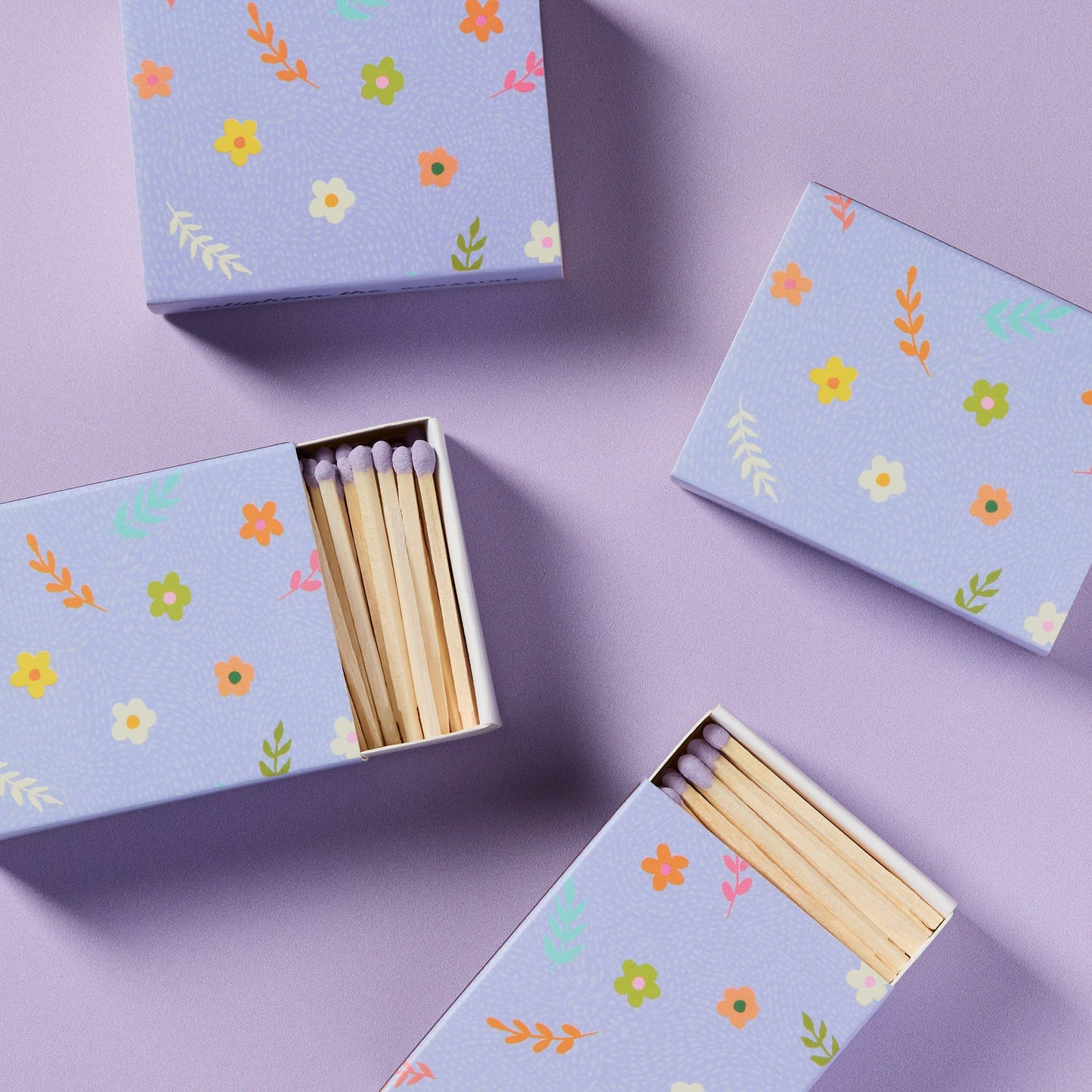 Lavender Blossom Matchbox with Colorful Matchsticks