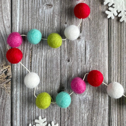 3 Feet Happy Christmas Felted Wool Pom Pom Garland