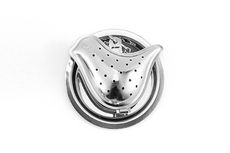 Bird-Shaped Stainless Steel Tea Infuser with Drip Tray: Silver