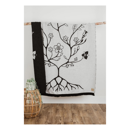 Black and White Woodland Floral Blanket by Mini Tipi