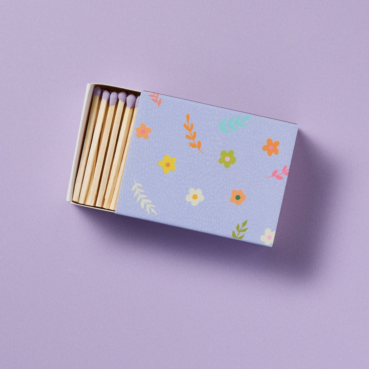 Lavender Blossom Matchbox with Colorful Matchsticks