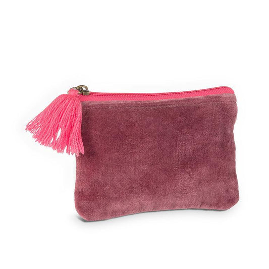 Pink Velvet Zippered Pouch with Tassel