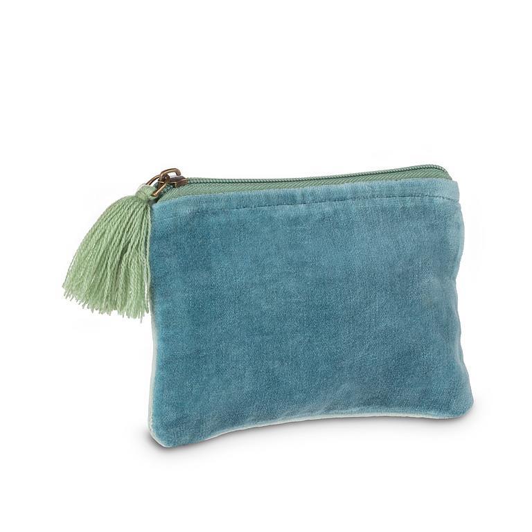 Blue Velvet Zippered Pouch with Tassel