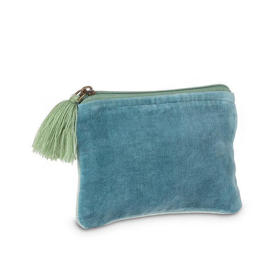 Blue Velvet Zippered Pouch with Tassel