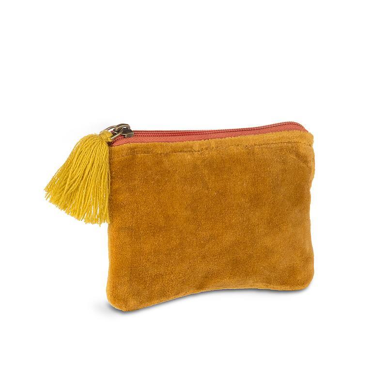 Gold Velvet Zippered Pouch with Tassel