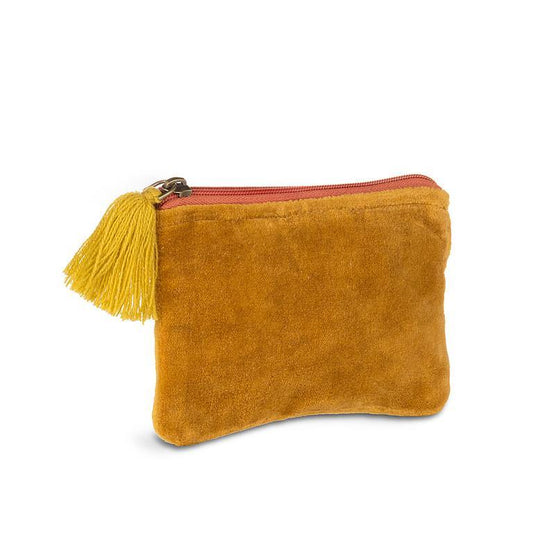 Gold Velvet Zippered Pouch with Tassel