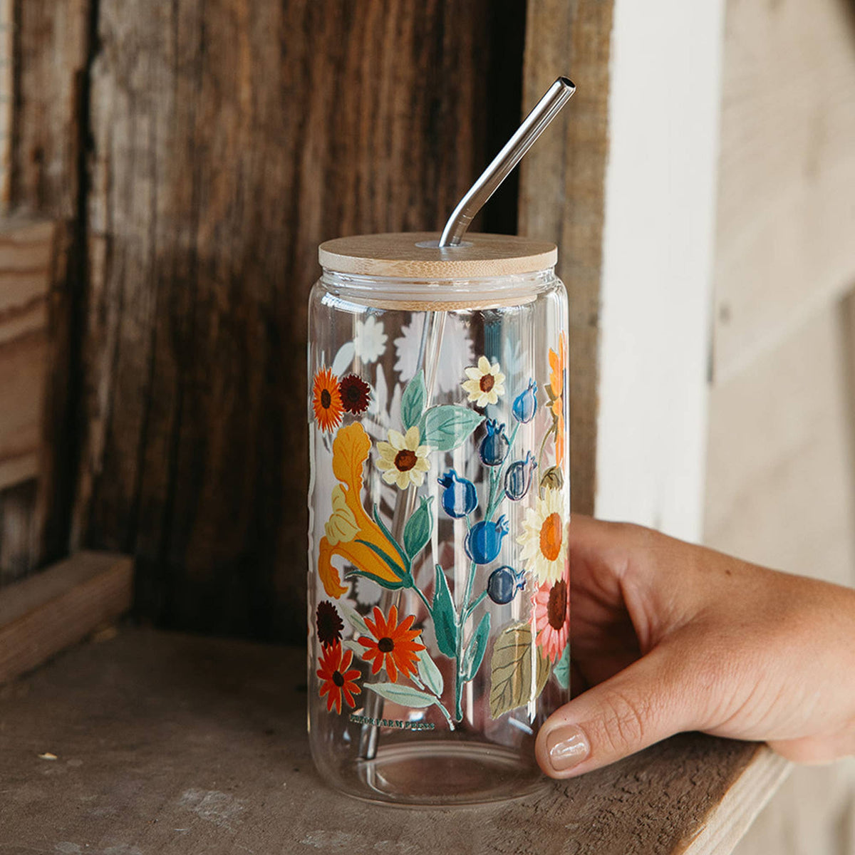Fall Flowers Glass Can