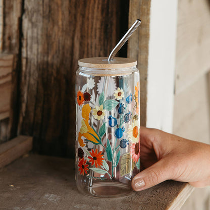 Fall Flowers Glass Can