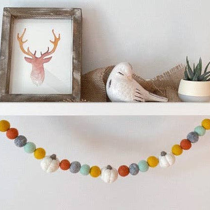 Boho White Pumpkin Felt Garland—5 feet