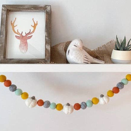 Boho White Pumpkin Felt Garland—5 feet