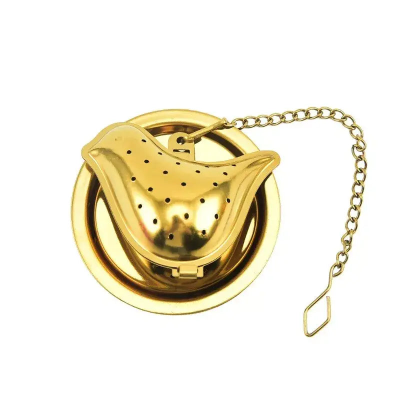 Bird-Shaped Stainless Steel Tea Infuser with Drip Tray: Silver