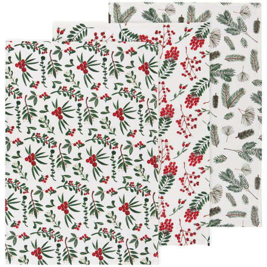 Winterberry Bakers Floursack Christmas Dishtowels Set of 3
