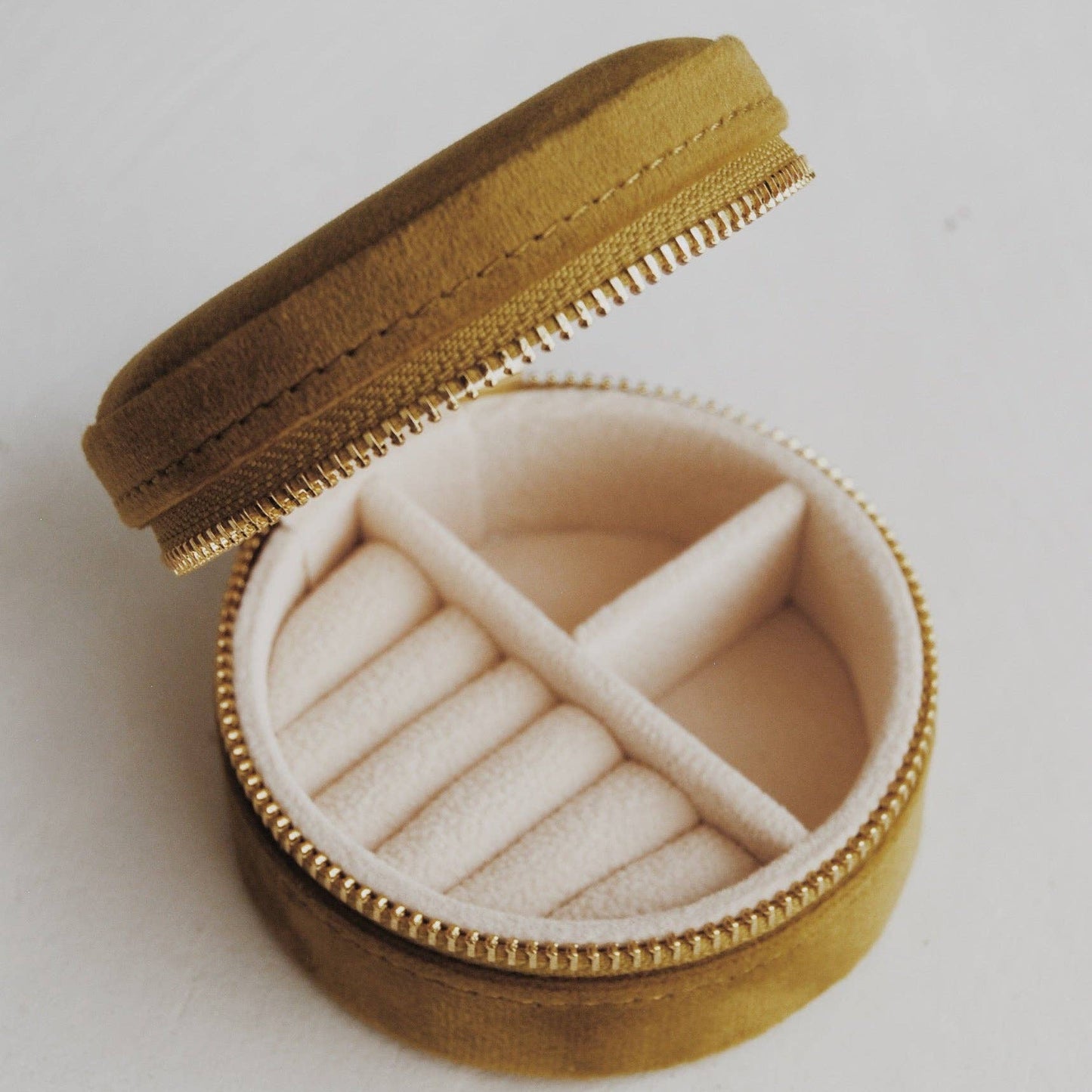 Circular Travel Jewelry Box in Chartreuse