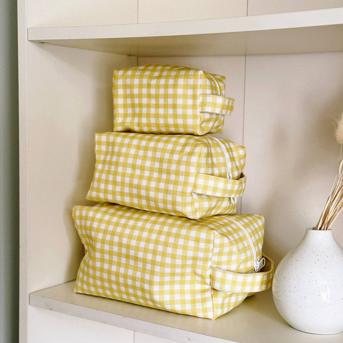 Medium Yellow Gingham Toiletry Bag