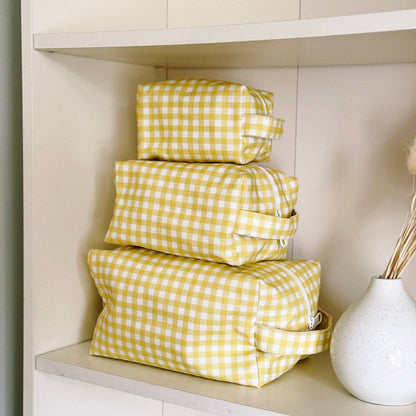 Medium Yellow Gingham Toiletry Bag