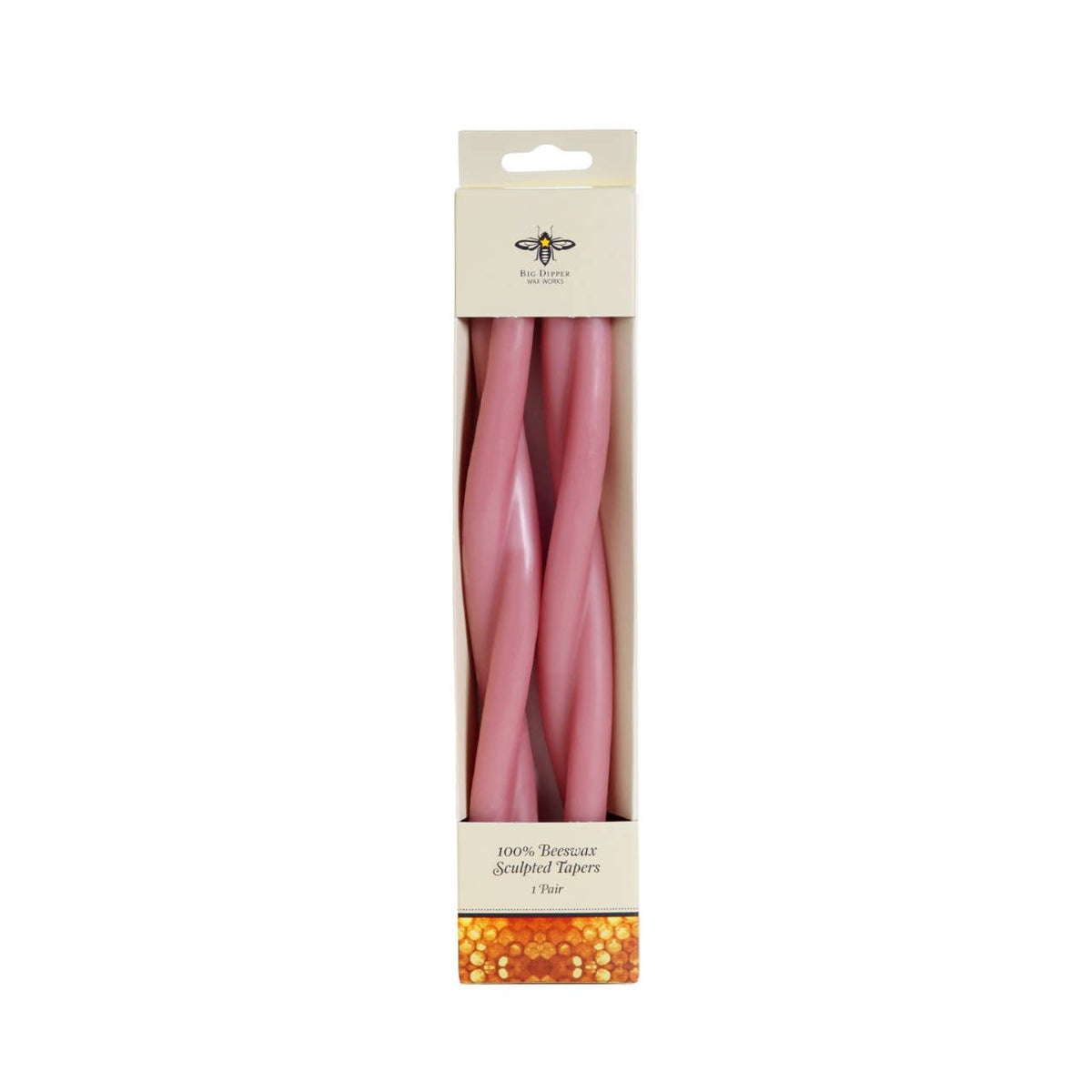 Pink—Set of 2 Twisted Taper Candles 100% Pure Beeswax