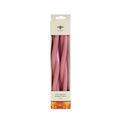 Pink—Set of 2 Twisted Taper Candles 100% Pure Beeswax