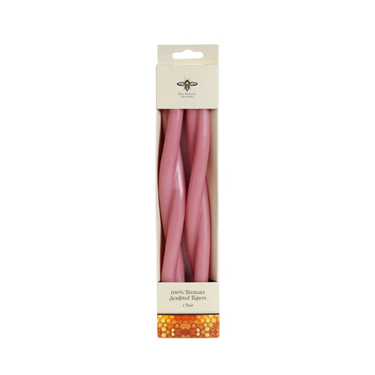 Pink—Set of 2 Twisted Taper Candles 100% Pure Beeswax