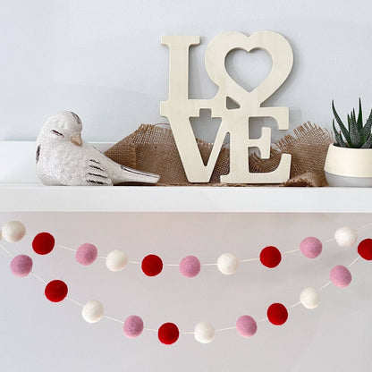 Pink & Red Felted Wool Pom Pom—5 feet