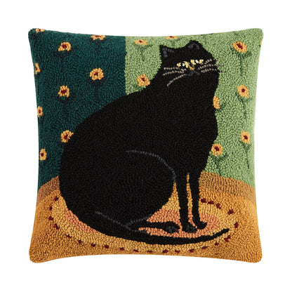 Black Cat In A Corner Wool Hook Pillow