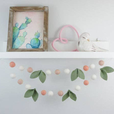 Blush Bloom Felted Wool Pom Pom Garland