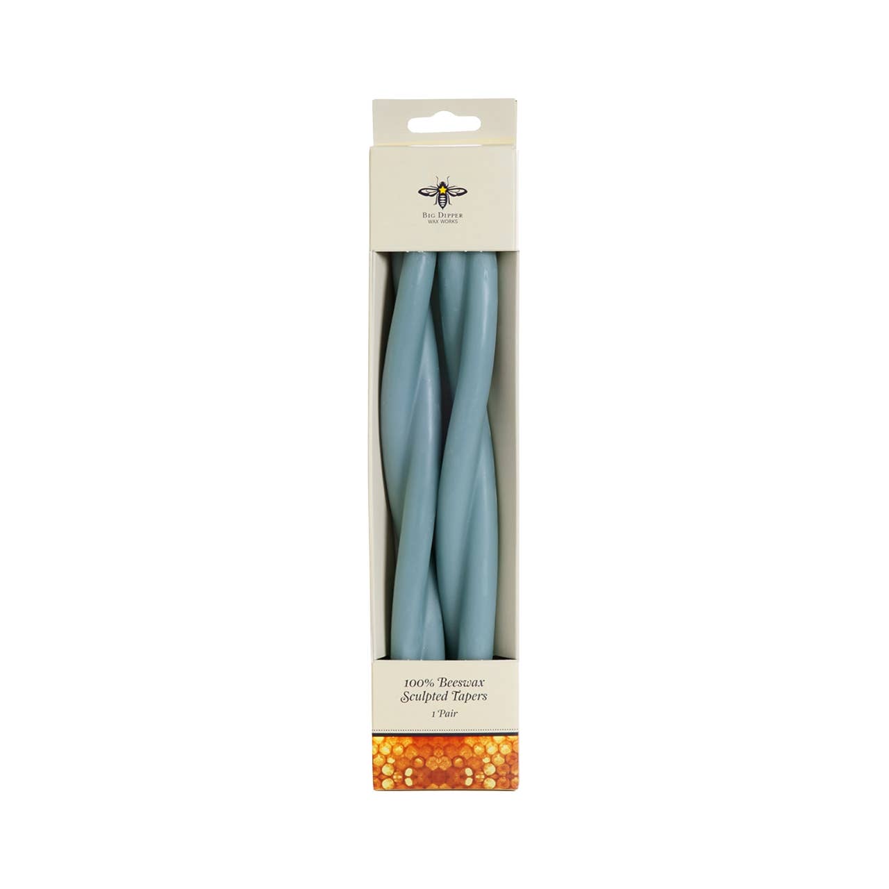 Sky Blue—Set of 2 Twisted Taper Candles 100% Pure Beeswax