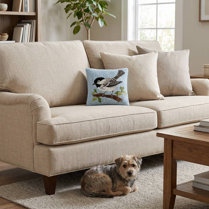 Chickadee Wool Hook Pillow