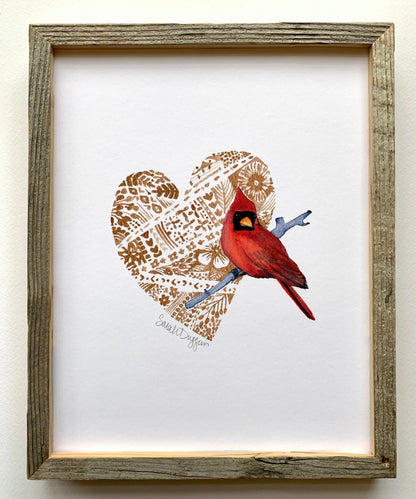 Cardinal & Heart Wall Print by Sarah Duggan