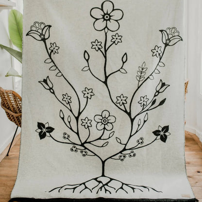 Black and White Woodland Floral Blanket