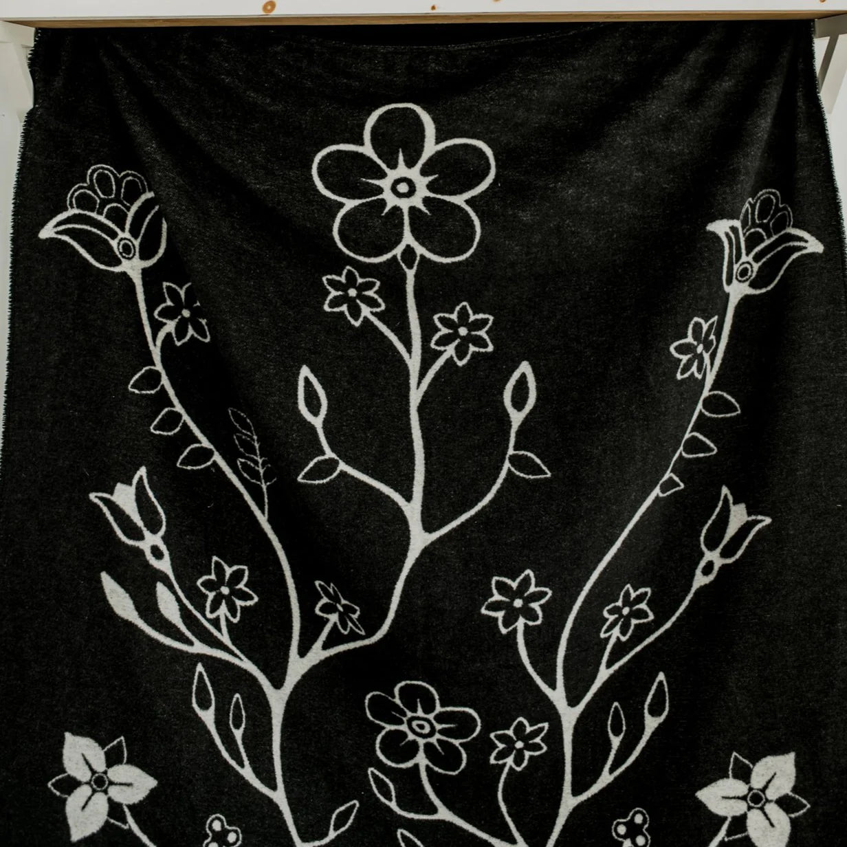 Black and White Woodland Floral Blanket