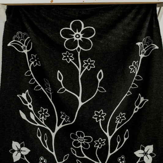 Black and White Woodland Floral Blanket by Mini Tipi