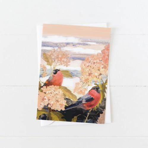Hydrangea and Finches - Greeting Card