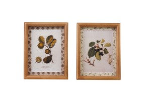 Natural Wood Photo Frame with Fabric Patterned Mat