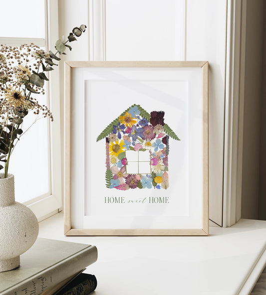 Home Sweet Home—Pressed Flower Wall Print